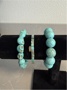 Turquoise Bead Bracelet Lot Skull Beads Serafina Stack Stretch Bracelets